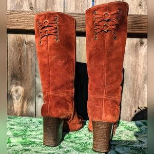 Vintage Coach Coty knee high lace back rust suede boots